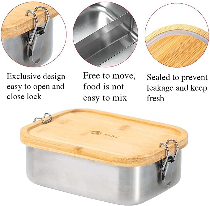 Stainless Steel Lunch Box with Bamboo Lid 
