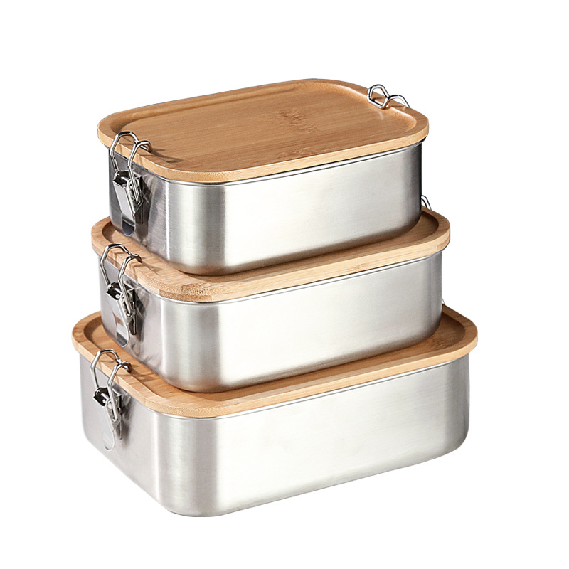 Stainless Steel Lunch Box with Bamboo Lid 