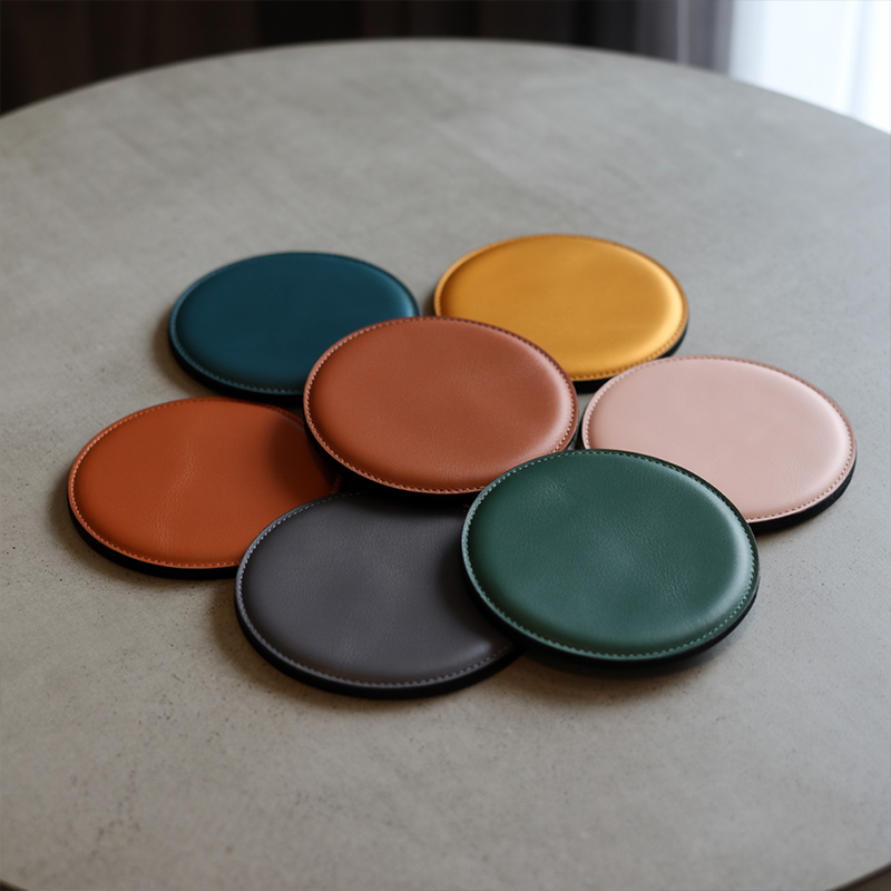 PU Leather Round Sublimation Coaster.