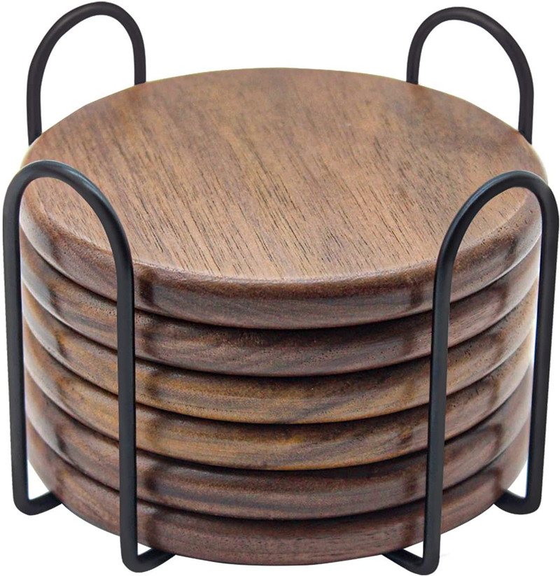  Wooden Drink Coasters with Holder