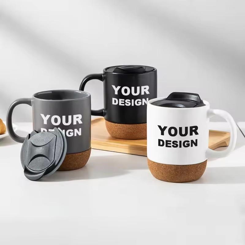 Ceramic Mug with Cork Base and Sliding Lids